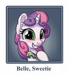  2016 bobdude0 clothed clothing equine female feral friendship_is_magic green_eyes hair hi_res horn looking_at_viewer mammal multicolored_hair my_little_pony pink_hair purple_hair smile solo sweetie_belle_(mlp) text two_tone_hair unicorn young 