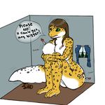 anthro big_breasts big_butt big_tail breast_expansion breasts butt connie_birchenough dart_gun dialogue digital_media_(artwork) female forced forced_growth gecko growth hyper lazerthehyena leopard_gecko lizard looking_at_viewer onomatopoeia reptile scalie solo sound_effects spots voluptuous 