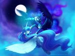 2016 armor blue_theme cloud crown duo equine female friendship_is_magic glowing hi_res horn jewelry joellethenose magic mammal moon my_little_pony necklace night nightmare_moon_(mlp) princess_celestia_(mlp) sky star winged_unicorn wings 