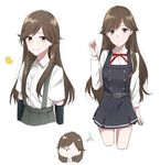  alternate_costume arashio_(kantai_collection) arm_warmers bad_id bad_twitter_id belt bird brown_eyes brown_hair buttons closed_eyes cosplay dress duck imagining jpeg_artifacts kantai_collection kasumi_(kantai_collection) kasumi_(kantai_collection)_(cosplay) long_hair long_sleeves looking_at_viewer morinaga_miki multiple_persona open_mouth pinafore_dress pleated_skirt remodel_(kantai_collection) school_uniform shirt short_sleeves simple_background skirt sleeveless sleeveless_dress smile suspenders white_background white_shirt 