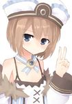  absurdres bare_shoulders blanc blancpig_yryr blue_eyes brown_hair fur_trim hat highres looking_at_viewer neptune_(series) short_hair solo v 