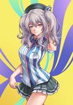  blue_eyes employee_uniform futari_no_sei hat highres kantai_collection kashima_(kantai_collection) lawson silver_hair smile solo twintails uniform 