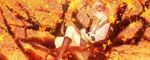  autumn autumn_leaves beamed_sixteenth_notes blurry box clipboard depth_of_field falling_leaves food hair_ornament hairband highres in_tree kagari6496 knees leaf leaf_hair_ornament looking_at_viewer musical_note neckerchief pen pocky sheet_music short_hair sitting sketch skirt socks solo touhou tree tree_branch tsukumo_yatsuhashi writing 