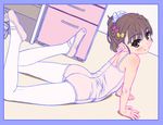  aoi_kumiko arm_support ass bad_id bad_twitter_id ballerina ballet_slippers blush brown_eyes brown_hair from_behind inactive_account legs_up leotard long_hair looking_back lying on_stomach original pantyhose sketch smile solo white_legwear 