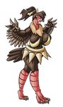  3_toes absurd_res anthro armor avian beak big_breasts bird blue_eyes bone bra breasts brown_feathers chest_tuft claws clothing dark dark_hair fan_character feathers feet female fluffy flying forbiddenknights2 fur grey_feathers grin hair hi_res huge_breasts humanoid mandibuzz mature navel nintendo pok&eacute;mon simple_background smile solo spikes standing talons thick_thighs toe_claws toes tuft tusks underwear video_games voluptuous wide_hips 