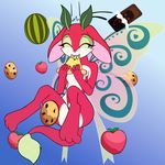  apple blue_background candy chocolate cookie cute fairy_dragon female fibs food fruit gradient_background melon rhubarb simple_background solo vector watermelon wishdragon young 