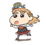  crayon_shin-chan crossover eyebrows highres kantai_collection long_hair mechazawa_shin'ichi military military_uniform nohara_shinnosuke open_mouth pantyhose parody running sakigake!!_cromartie_koukou seiran_(mousouchiku) solo style_parody thick_eyebrows uniform usui_yoshito_(style) zara_(kantai_collection) 