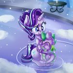  2016 absurd_res blue_eyes dragon equine female friendship_is_magic hi_res horn hug male mammal my_little_pony snow snowing spike_(mlp) starlight_glimmer_(mlp) thediscorded unicorn 