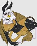  2016 anthro avante92 avian big_breasts breasts choker cleavage clothed clothing crossed_legs elbow_gloves fake_ears fake_rabbit_ears feathered_wings feathers female friendship_is_magic gilda_(mlp) gloves gryphon hair hi_res legwear long_hair looking_at_viewer my_little_pony solo tail_tuft thigh_highs tuft wings yellow_eyes 