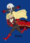  anger_vein anne_bonny_(fate/grand_order) blonde_hair breasts carrying cleavage fate/grand_order fate_(series) grimjin highres large_breasts mary_read_(fate/grand_order) multiple_girls outstretched_arms pantyhose pirate scar shoulder_carry twintails white_hair 