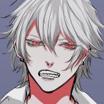  1boy angry aohitsugi_samatoki hypnosis_mic piercing red_eyes teeth white_hair 