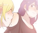  ayase_eli blonde_hair blurry blush depth_of_field highres licking licking_shoulder love_live! love_live!_school_idol_project multiple_girls pito_(sh02327) sweat sweatdrop toujou_nozomi yuri 