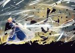  absurdres armor armored_dress artoria_pendragon_(all) banner blonde_hair excalibur fate/stay_night fate_(series) highres invisible_air juliet_sleeves long_sleeves lucky_(1045044604) puffy_sleeves saber solo wind 