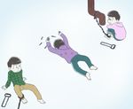  arm_support bad_id bad_pixiv_id black_hair brothers chain fish hood hoodie leg_hug male_focus matsuno_choromatsu matsuno_ichimatsu matsuno_todomatsu mayu_ueki multiple_boys osomatsu-kun osomatsu-san parody paw_print pipes plaid plaid_shirt saw saw_(movie) shirt siblings sitting 