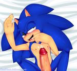  cum cum_on_chest cum_on_tongue duckyeah green_eyes hedgehog male male/male mammal penis sex sonic_(series) sonic_the_hedgehog tongue 