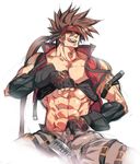  1boy abs bara gairen guilty_gear looking_at_viewer male_focus muscle naughty_face pecs solo tongue undressing 
