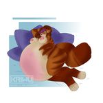  2016 abdominal_bulge anthro areola bear belly big_belly big_breasts black_nose blush breasts brown_fur brown_hair eyes_closed female fur hair hi_res hyper hyper_belly kriwu long_hair mammal miyuki_(helzimgiger) multicolored_hair nipples nude panda pandaren purple_hair simple_background smile solo stripes sweat two_tone_hair unbirthing video_games vore warcraft white_fur 