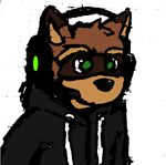  aliasing anthro black_nose brown_fur bust_portrait clothed clothing cute fur green_eyes grey_topwear headphones headset hoodie male mammal ms_paint olicoon portrait procyon raccoon simple_background solo white_background 