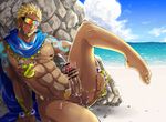  1boy aftersex anal bara barefoot beach blonde_hair body_hair chikaredi cum cum_in_ass cumdrip drooling erection facial_hair glasses jewelry looking_at_viewer male_focus naughty_face ocean outdoors penis pov pubic_hair saliva sweat testicles tongue undressing water yaoi 