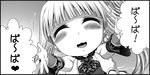  aoki_hagane_no_arpeggio bangs blunt_bangs blush closed_eyes comic commentary_request dress greyscale heart kaname_aomame kantai_collection kongou_(aoki_hagane_no_arpeggio) kongou_(kantai_collection) lace lace-trimmed_dress long_hair monochrome multiple_girls outstretched_arms side_ponytail smile spoken_heart translated 