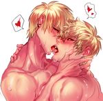  2boys abs blonde_hair drooling genos kiss licking male_focus multiple_boys muscle nude one-punch_man pecs saliva selfcest sweat tongue yaoi 