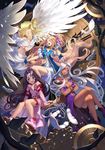  aa_megami-sama absurdres belldandy blonde_hair closed_eyes facial_mark forehead_mark goddess highres holy_bell long_hair multiple_girls purple_eyes purple_hair shen_xiao_guang_ye siblings silver_hair sisters skuld urd wings 