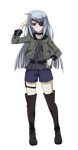  belt black_footwear black_legwear boots eyepatch full_body hand_on_hip highres infinite_stratos laura_bodewig long_hair looking_at_viewer shorts silver_hair solo thigh_boots thighhighs transparent_background 