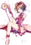  blue_eyes brown_hair cardcaptor_sakura clow_card full_body glove_bow hat highres hoshi_no_tsue kinomoto_sakura pink_hat sakura_card short_hair solo wand yamika_(azuma119) 