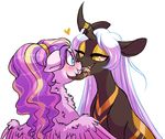  &lt;3 2016 blush changeling duo equine eyeshadow fan_character fangs female kissing lopoddity makeup mammal my_little_pony pegasus story story_in_description wings yellow_eyes 