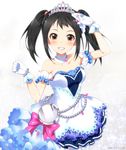  black_hair blush brown_eyes choker dress gloves idolmaster idolmaster_cinderella_girls idolmaster_cinderella_girls_starlight_stage jewelry long_hair looking_at_viewer mizuki_makoto nakano_yuka pocket_watch smile solo starry_sky_bright tiara twintails watch white_dress white_gloves 