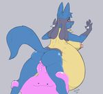  2016 aesirfeather against_wall ambiguous_gender anthro anthrofied areola belly bent_over big_belly big_breasts black_eyes black_fur blue_fur blue_hair blush breasts butt canine cum cum_inflation ditto duo english_text female fur goo grey_background hair huge_breasts hyper hyper_belly inflation lucario mammal nintendo nipples open_mouth penetration pok&eacute;mon pok&eacute;morph pussy raised_tail rear_view red_eyes side_boob signature simple_background size_difference smile spikes spread_legs spreading teeth text tongue video_games yellow_fur 