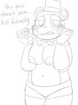  anthro bear big_breasts blush bow_tie breasts crossgender cute dialogue embarrassed english_text eyelashes female five_nights_at_freddy&#039;s five_nights_at_freddy&#039;s_2 hat looking_at_viewer machine mammal navel nipples nude pose robot slightly_chubby solo text toy_freddy_(fnaf) unnecessaryfansmut video_games 