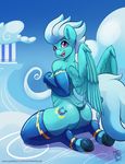  2016 anthro anthrofied breasts butt clothing cutie_mark dock elbow_gloves equine feathered_wings feathers female fleetfoot_(mlp) friendship_is_magic gloves hair legwear looking_at_viewer mammal my_little_pony open_mouth pegasus purple_eyes short_hair side_boob solo thigh_highs wings wonderbolts_(mlp) zwitterkitsune 