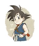  black_eyes black_hair dated dougi dragon_ball dragon_ball_(classic) male_focus power_pole rosie_leelan signature smile solo son_gokuu wristband 