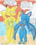  3_fingers bangs_(character) beach big_breasts big_ears bikini blush breasts captain-cheto clothing cloud feet flips_flops happy humor invalid_tag mammal navel nintendo pikachu pok&eacute;mon sea seaside swimsuit text video_games water zubat 