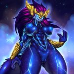  2016 anthro aurelion_sol_(lol) big_breasts breasts dragon female hi_res league_of_legends looking_at_viewer mnxenx001 nipples nude pussy solo space standing video_games 