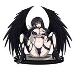  1girl amano_yuuma bikini black_bra black_hair black_panties black_wings bra breasts dominatrix fallen_angel female gloves high_school_dxd large_breasts long_hair purple_eyes raynare solo thighhighs thighs underwear wings 