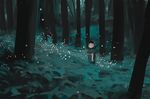  dark fireflies forest hood hotaru_no_haka japanese_clothes looking_at_viewer nature night scenery setsuko_(hotaru_no_haka) snatti solo studio_ghibli tree 