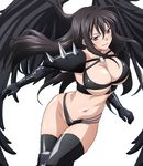  1girl amano_yuuma bikini black_bra black_hair black_panties black_wings bra breasts dominatrix fallen_angel female gloves high_school_dxd large_breasts long_hair purple_eyes raynare solo thighhighs thighs underwear wings 