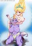  big_breasts blonde_hair blue_eyes blush breast_squish breasts caprine diaper duo female female/female hair hooves horn humanoid janna_(lol) league_of_legends mammal nipples nude open_mouth pointy_ears pussy_juice rud-k saliva soraka video_games white_hair yellow_eyes 