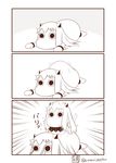  april_fools bursting chestburster collar comic commentary highres horns kantai_collection long_hair looking_at_viewer lying mittens monochrome moomin muppo northern_ocean_hime on_stomach sazanami_konami translated twitter_username wet wet_hair 