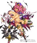  animal_ears bike_shorts breastplate breasts cat_ears green_eyes hat hat_ribbon large_breasts melon22 navel official_art open_mouth original pink_hair ribbon shirt shorts showgirl_skirt solo spiked_mace thighhighs torn_clothes torn_legwear torn_shirt torn_shorts 