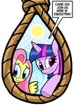  ! 2016 blue_eyes cloud curtsibling detailed_background digital_media_(artwork) duo english_text equine eyebrows eyelashes female fluttershy_(mlp) friendship_is_magic fur hair horn horse looking_at_viewer mammal multicolored_hair my_little_pony noose outside parody pegasus pink_hair pony purple_eyes purple_fur rope sky smile sparkling speech_bubble suicide sun text twilight_sparkle_(mlp) two_tone_hair unicorn watermark white_sclera wings yellow_fur 