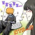  2boys 3mm angry black_hair blush elizabeth_(gintama) eyes_closed gintama katsura_kotarou long_hair multiple_boys orange_hair shimaru_saitou sleeping uniform 