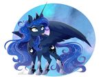  2016 blue_hair clothing crown cutie_mark dennyvixen equine eyeshadow feathered_wings feathers female feral footwear friendship_is_magic hair horn jewelry long_hair makeup mammal my_little_pony necklace princess_luna_(mlp) shoes silly solo spread_wings tongue tongue_out winged_unicorn wings 