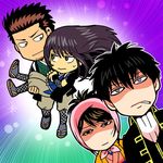  1girl 3boys 3mm black_hair brown_hair carrying gintama hijikata_toushirou katsura_kotarou kondo_isao kondou_isao long_hair multiple_boys princess_carry shimura_tae short_hair uniform 