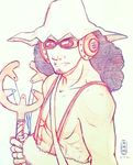  1boy goggles hat male_focus one_piece pale_color slingshot solo suspenders topless usopp weapon 