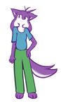 anthro april_fools barefoot canine clothing eyewear fox fur glasses hand_on_hip keijimatsu male mammal purple_eyes purple_fur smile solo 
