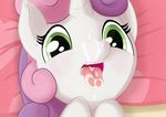  2016 cub cum cum_on_face cum_on_tongue equine female feral friendship_is_magic hair hi_res horn looking_at_viewer lying mammal multicolored_hair my_little_pony on_back open_mouth sadieyule simple_background solo sweetie_belle_(mlp) tongue tongue_out unicorn young 