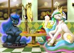  2016 absurd_res duo eating equine female feral friendship_is_magic hi_res horn mammal my_little_pony mykegreywolf princess_celestia_(mlp) princess_luna_(mlp) winged_unicorn wings 